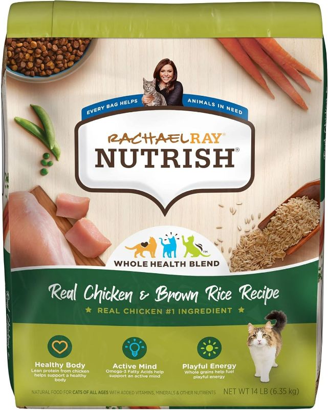 Photo 1 of Nutrish Rachael Ray Premium Natural Dry Cat Food with Added Vitamins, Minerals & Other Nutrients, Real Chicken & Brown Rice Recipe, 14 Pound Bag expires January 24,2026