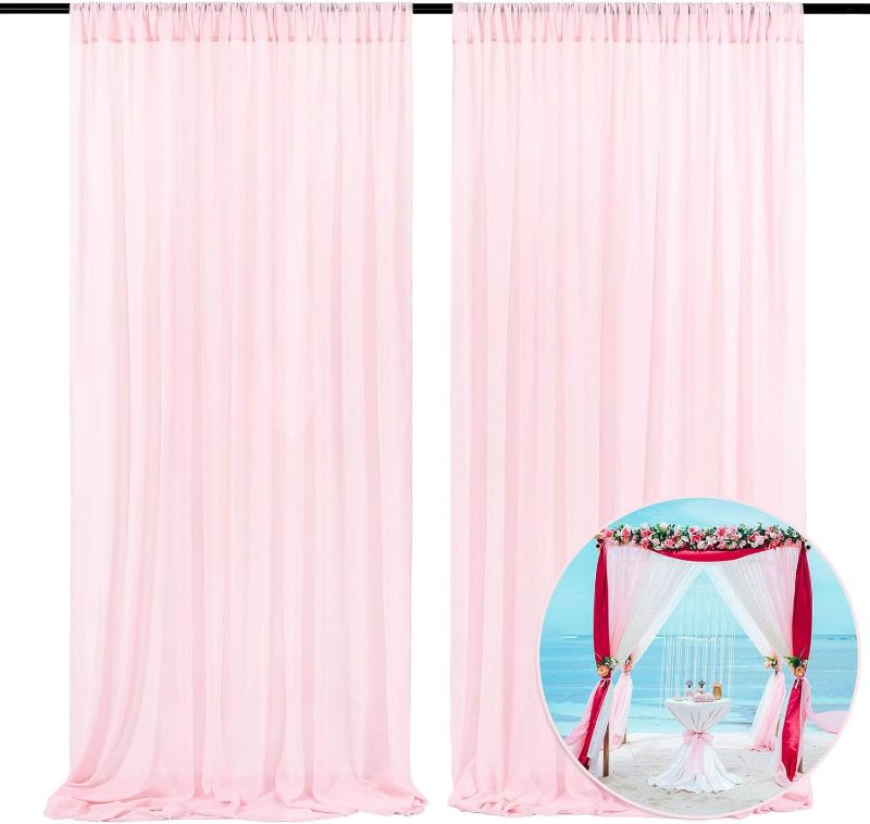 Photo 1 of 10 X 7 Feet Light Pink Backdrop Curtains, 2 Panels Chiffon Backdrop Curtain Drapes, Chiffon Background Cloth, Light Pink Background Curtains for Photoshoot, Birthday, Wedding, Party Decor