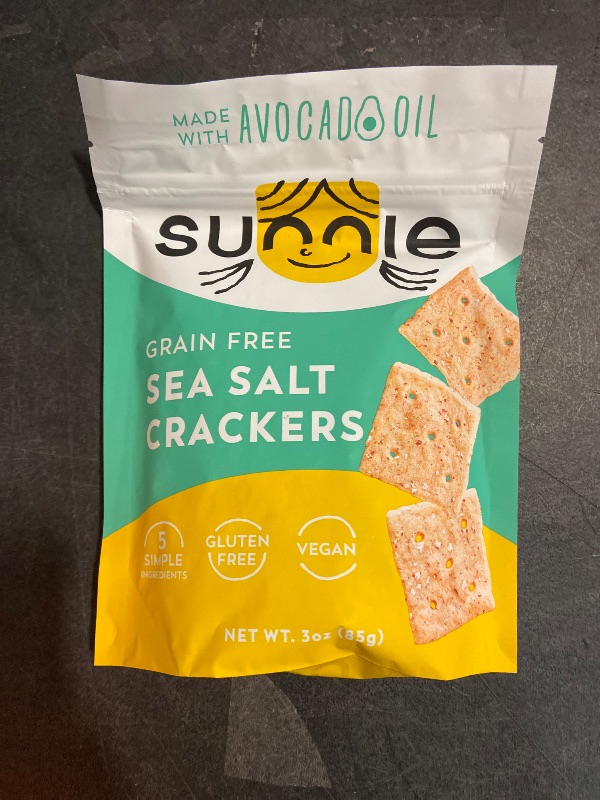 Photo 2 of 10/27/2024 expired Sunnie Gluten Free Crackers - Healthy Grain Free Sea Salt Crackers - Snacks for Kids & Adults - Made with Avocado Oil, Only 5 Ingredients - Vegan Snack, Low Calorie - Individually Wrapped Snacks (9 oz - Pack of 3)