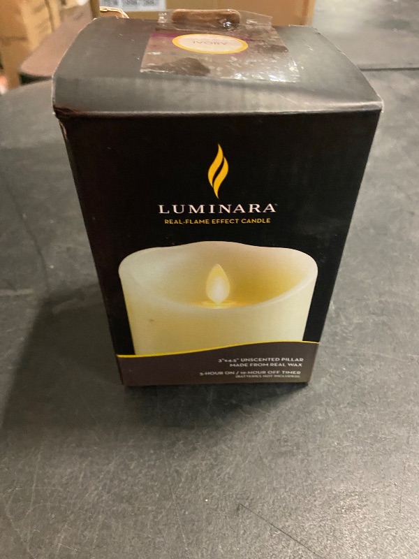 Photo 3 of Luminara Flameless Pillar Candle - Moving Flame LED Battery Operated Lights with Real Vanilla Scented Wax - Remote Ready - Remote Sold Separetely - Ivory White - 3.5" x 5"