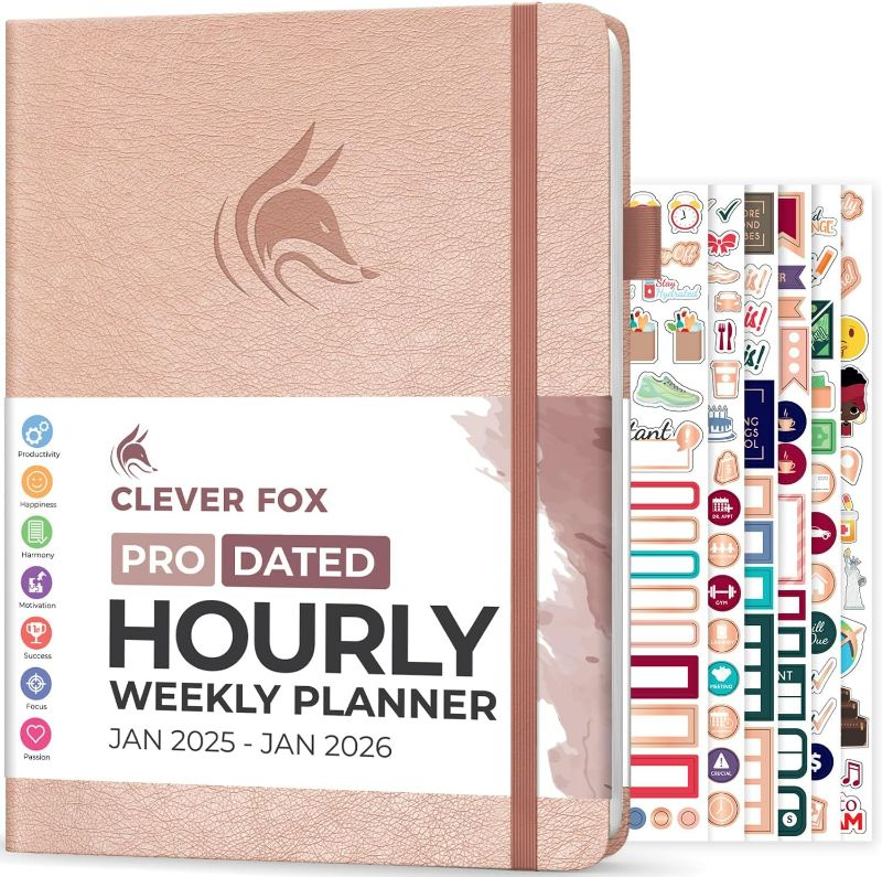 Photo 1 of Clever Fox Planner PRO Schedule Dated (Jan 2025–Jan 2026) – Weekly & Monthly Life Planner with Time Slots, Appointment Book and Daily Organizer to Increase Productivity, A4 Hardcover – Rose Gold