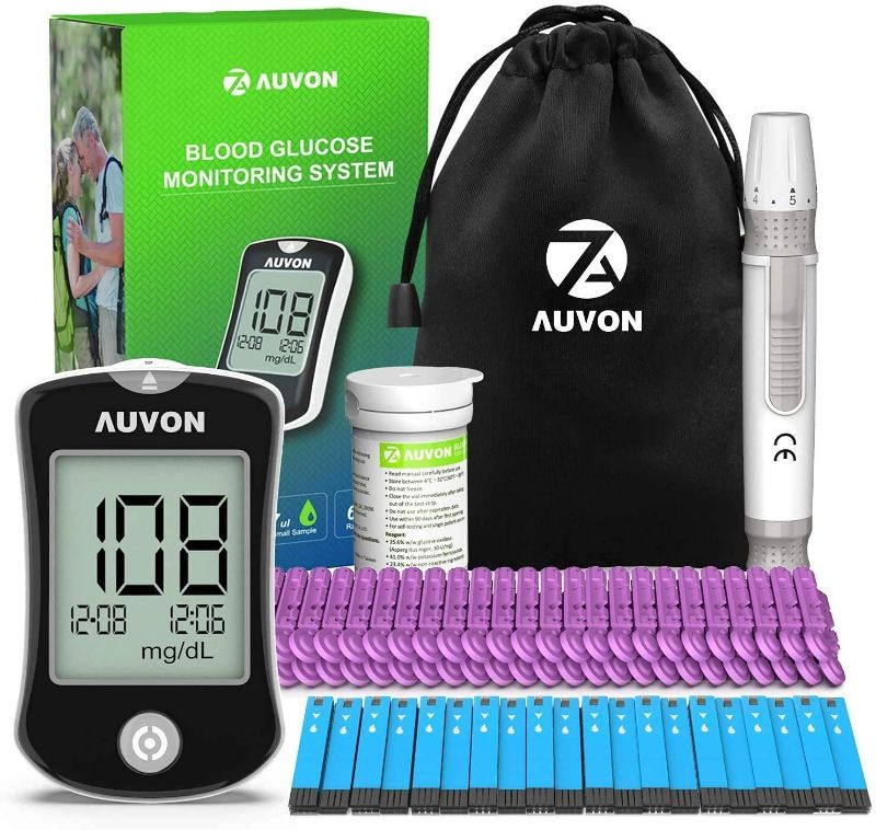 Photo 1 of AUVON Blood Glucose Monitor Kit, High Accuracy Blood Sugar Test Kit with 50 Glucometer Strips, 50 30G Lancets, 1 Lancing Devices, DS-W Diabetes Testing Kit, No Coding Required, Travel Size