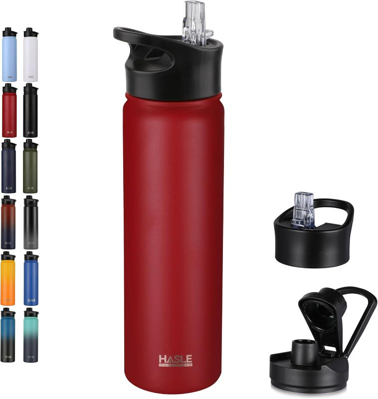 Photo 1 of HASLE OUTFITTERS Insulated Water Bottle 22 oz Double Wall Stainless Steel Water Bottle Wide Mouth with Straw Lid & Spout Lid Keeps Cold or Hot(Red,1)