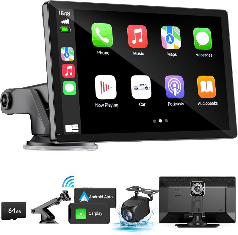 Photo 1 of Wireless Apple Carplay Screen for Car 4K Dash Cam, 9" Portable Apple Carplay & Android Auto Car Stereo, with 1080p Backup Camera, GPS Navigation/Mirror Link/Voice Control/Bluetooth