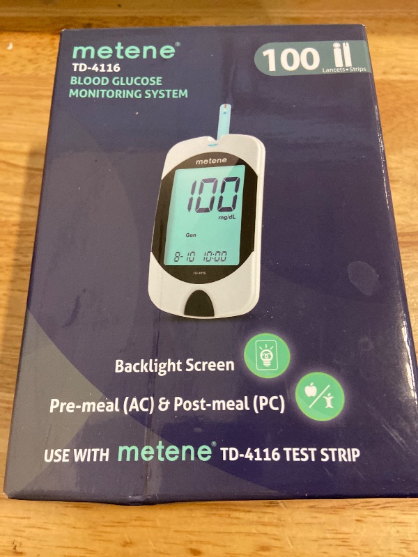 Photo 3 of Metene TD-4116 Blood Glucose Monitor Kit, 100 Glucometer Strips, 100 Lancets, 1 Blood Sugar Monitor, Blood Sugar Test Kit with Control Solution, Lancing Device, No Coding, Large Display