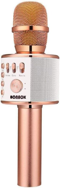 Photo 1 of BONAOK Wireless Bluetooth Karaoke Microphone,3-in-1 Portable Handheld Karaoke Mic Speaker Machine Home Party Birthday for All Smartphones PC(Q37 Rose Gold)