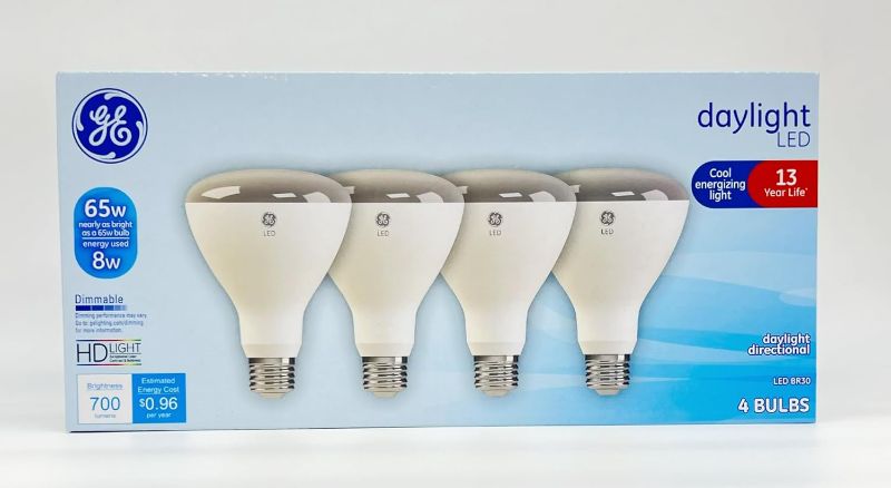 Photo 1 of (4 Bulbs) GE 43171 LED Daylight BR30 8 watt = 65 watt Replacement, Dimmable, 700 lumens,