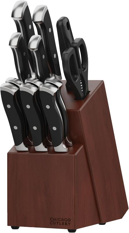 Photo 1 of Chicago Cutlery Armitage (13-PC) Kitchen Knife Block Set with Steak Knives and Wooden Block, Black Ergonomic Handles and Sharp Stainless Steel Professional Chef Knife Set