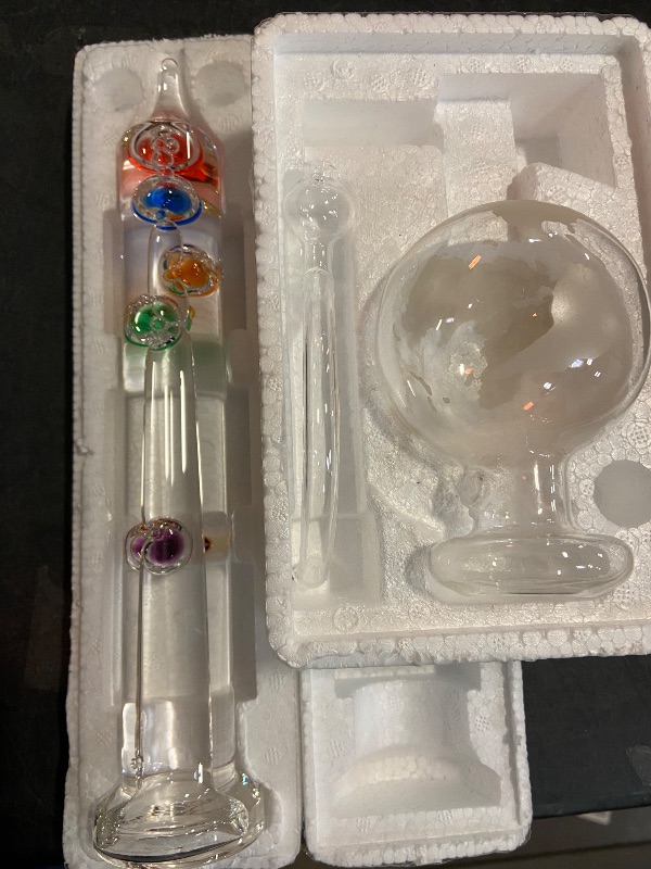 Photo 2 of Lily's Home Galileo Thermometer with Etched Glass Globe Barometer, A Timeless Design That Measures Temperatures from 64ºF to 80ºF with a Beautiful Wood Base, 5 Multi-Colored Spheres (9 in x12 in)