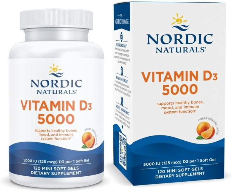 Photo 1 of Nordic Naturals Vitamin D3 5000, Orange - 120 Mini Soft Gels - 5000 IU Vitamin D3 - Supports Healthy Bones, Mood & Immune System Function - Non-GMO - 120 Servings