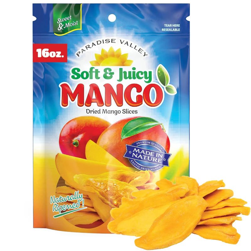 Photo 1 of exp. 07/29/2025 Dried Mango Slices - Delicious Texture Soft & Juicy Low Sugar Added Dried Mango - Naturally Ripened Mangos Dried Fruits - Gluten Free Dry Mangoes Natural Source of Vitamin C, Fiber, (16 Oz Dried Mango)