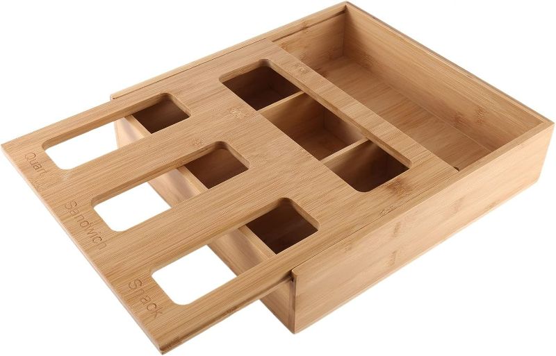 Photo 1 of Bag Storage Organizer Storage Box Bamboo Organizer for Kitchen Drawer (1 Box 4 Slots)