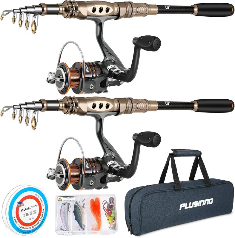 Photo 1 of PLUSINNO Fishing Rod and Reel Combos Carbon Fiber Telescopic Fishing Pole with Reel Combo Sea Saltwater Freshwater Kit Fishing Rod Kit