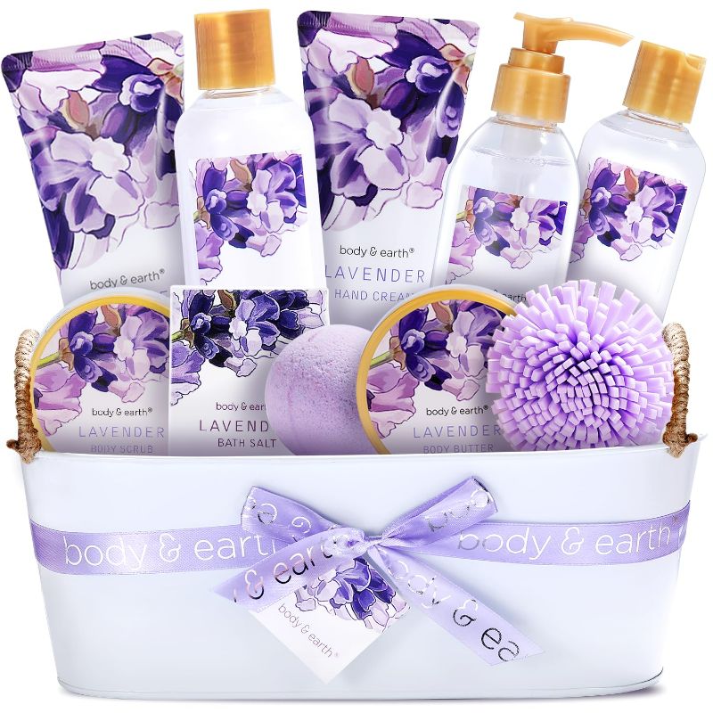 Photo 1 of BODY & EARTH Gift Baskets For Women 11 Pcs Lavender Spa Gifts For Women with Bubble Bath Body Lotion Sets, Bath and Body Gifts Set For Women Christmas Gifts for Women Spa Gift Sets