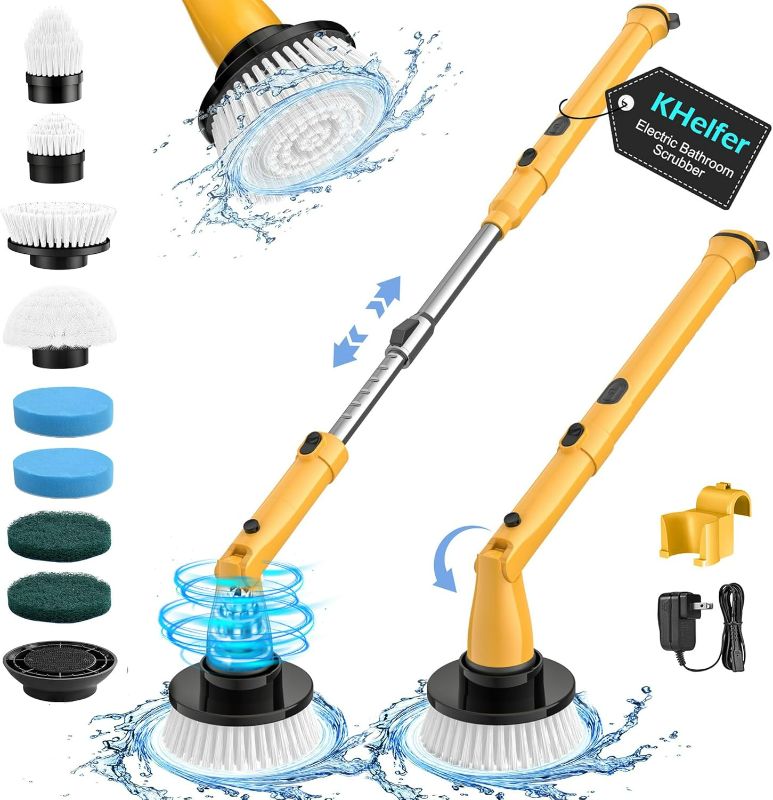 Photo 1 of kHelfer Electric Spin Scrubber Kh8, 2024 Upgrade Cordless Shower Scrubber 8 Replacement Head, 1.5H Bathroom Scrubber Dual Speed, Shower Cleaning Brush with Extension Arm for Bathtub Tile Floor