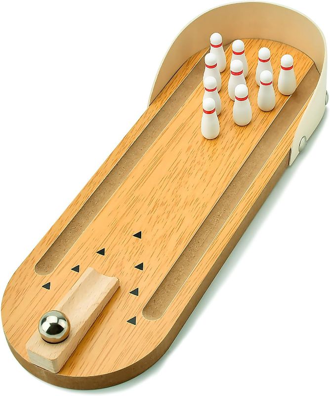 Photo 1 of Donse Tabletop Mini Bowling Game Set,Funny White Elephant Gifts,Wooden Mini Bowling Set for Home Office Desk Stress Relief Gadgets,Stocking Stuffers Gifts for Men Women Teens Coworkers