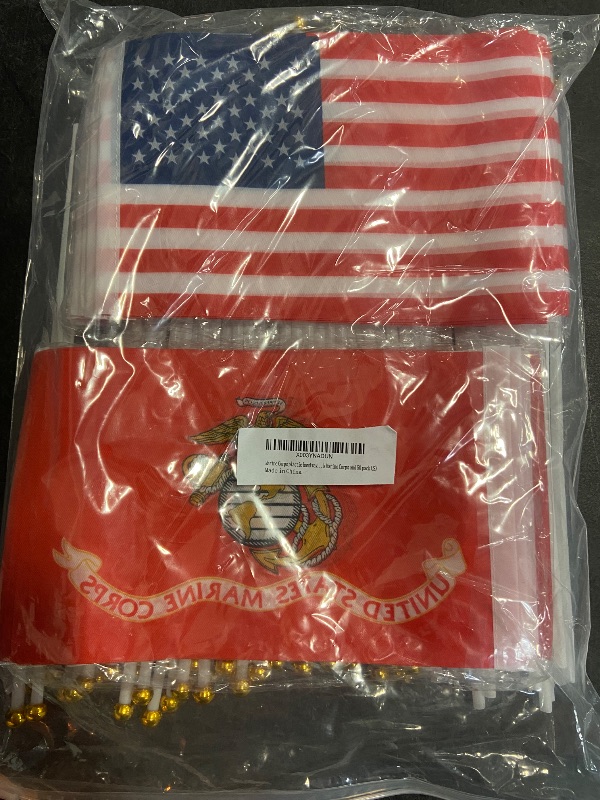 Photo 2 of 20 Pcs Small USA and Marine Corps Mini Flag on Stick 5x8 Inch US Military Hand Held Stick Flags Suitable For Various American July 4th Veteran Party Memorial Day And National Day Decorations