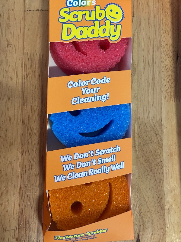 Photo 2 of Scrub Daddy Color Sponges - Scratch-Free Multipurpose Dish Sponges for Kitchen, Bathroom + More - Household Cleaning Sponges Made with BPA-Free Polymer Foam (3 Count)