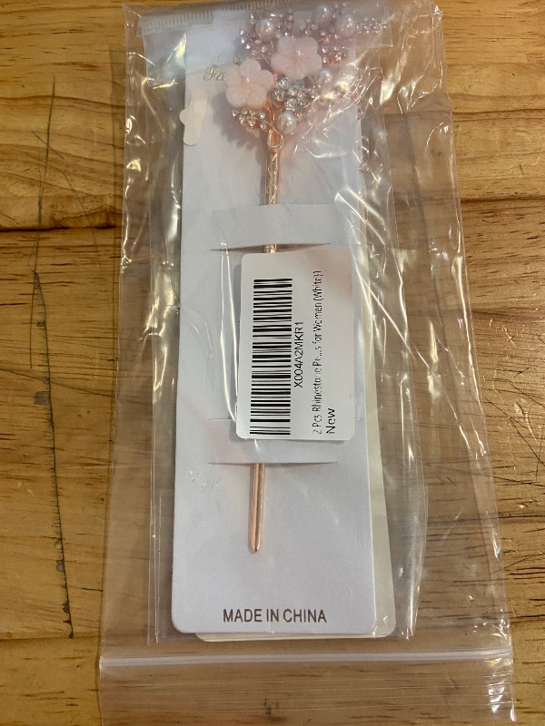 Photo 1 of 2 Pcs Rhinestone Pearl Flower Hair Stick Chinese Hair Chopsticks Vintage Tassel Hair Pin Chignon Pin Chopsticks Hair Styling Hair Making Accessories for Women (White)1
