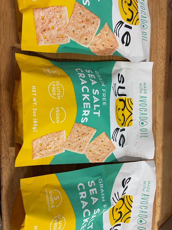 Photo 2 of expired 10/27/24 Sunnie Gluten Free Crackers - Healthy Grain Free Sea Salt Crackers - Snacks for Kids & Adults - Made with Avocado Oil, Only 5 Ingredients - Vegan Snack, Low Calorie - Individually Wrapped Snacks (9 oz - Pack of 3)