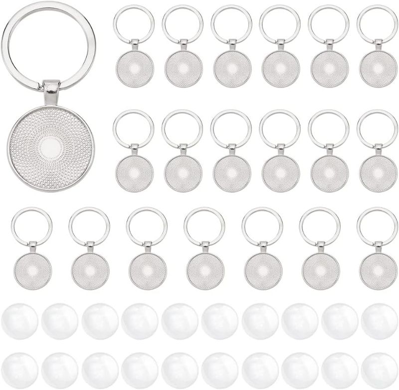 Photo 1 of DICOSMETIC 20Pcs Keychain Cabochon Settings Blanks Bezel Trays Charm 25mm Round Trays for Keychain Blanks Trays for Photo Resin Alloy Keyring with 20Pcs Glass Cabochon for DIY Jewelry Making