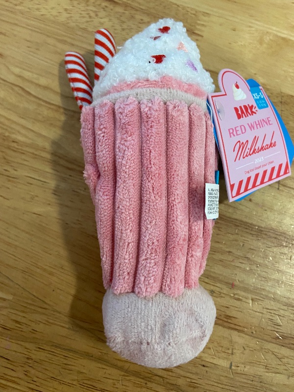 Photo 2 of Barkbox Red Whine Milkshake Dog Toy – Squeaky Dog Toys – Plush Dog Toys – Puppy and Pet Toys for X-Small to Small Dogs