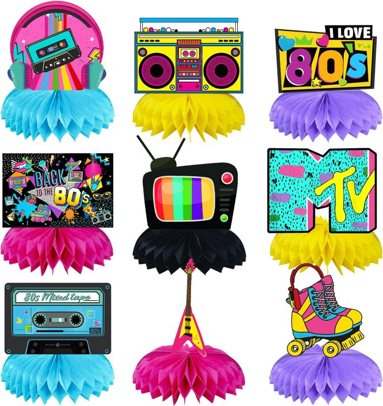 Photo 1 of 80's Honeycomb Centerpieces, 80's Retro Table Decorations Table Toppers,Retro Hip Hop Party Supplies Decor for 80’s Themed Party Hip Hop Party Birthday (80’s)