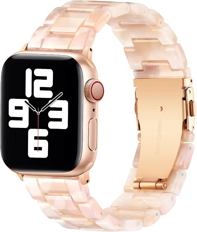 Photo 1 of Bestig Compatible with Resin Apple Watch Band 49mm/46mm/45mm/44mm/42mm(Series 3 2 1), Stainless Buckle Waterproof Replacement Strap for iWatch Ultra SE Series 10/9/8/7/6/5/4 Women Men(Pink Flower)