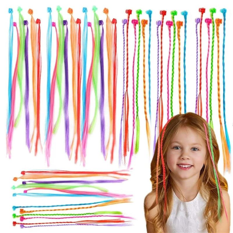 Photo 1 of 24  Pack Hair Accessories for Girls, Colored Hair Extensions for Kids Nylon Rainbow Hair Clips for Toddler Kids Girls Ponytails Accessories (Multi Colors)