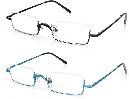 Photo 1 of KoKoBin Half Reading Glasses 2 Pairs Square Half Rim Metal Frame Glasses Spring Hinge Readers for Men and Women