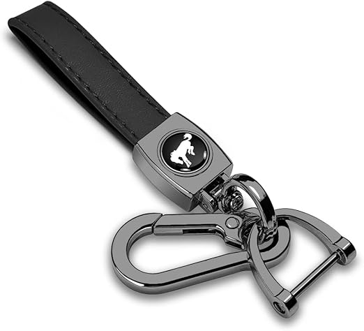 Photo 1 of for Ford Bronco Logo in Black on Black Leather Loop-Strap Dark Gunmetal Hook Key Chain