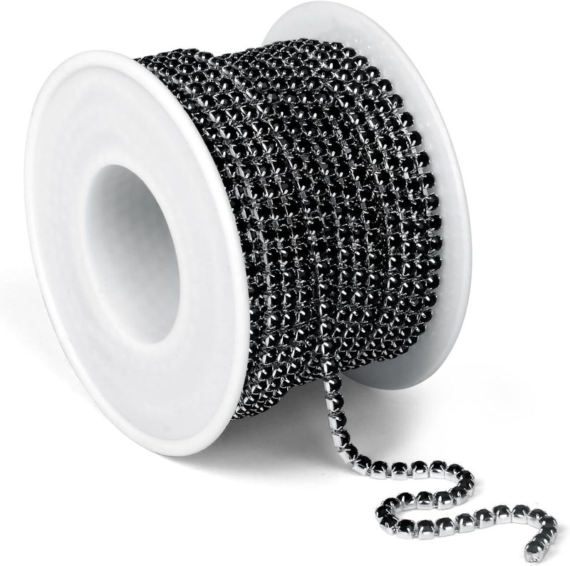 Photo 1 of 10 yards Crystal Rhinestone Chain [10M/ 2.5MM] Black Rhinestone Close Chain Trim, Crystal String Claw Cup Chains Bulk for Sewing Crafts, Jewelry Making, Wedding, Party Decoration (SS8.5/2.5MM)