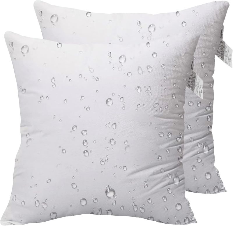 Photo 1 of ACCENTHOME Outdoor Pillow Inserts 18 x 18 (Pack of 2) Waterproof Hypoallergenic Sham Stuffer | White Square Water Resistant Throw Pillows Insert | Decorative Pillow Filler Forms for Patio, Chair