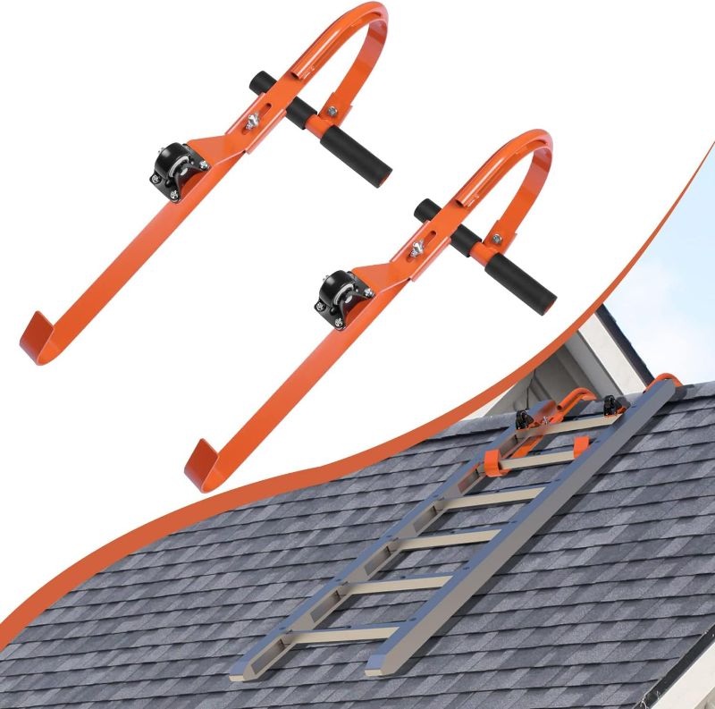 Photo 1 of 2 Pcs Ladder Roof Hook Ridge Aluminum Ladder Stabilizer 500Lbs for Roof with Wheel for Safe and Easy Access