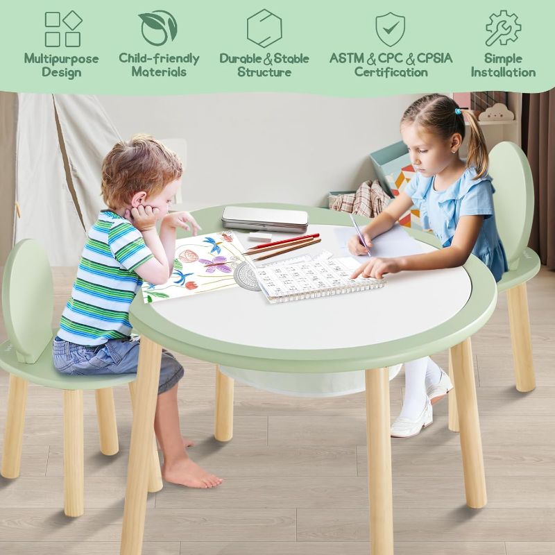 Photo 4 of Lalo The Play Kit, Kids Table and Chairs Set with Sustainably Sourced Wood Kids Table & Set of 2 Non-Toxic Bucket Seat Kids Chairs - Safe and Comfortable - Coconut/Sage
