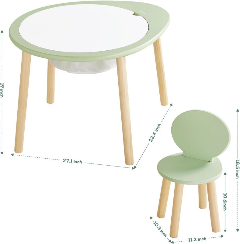 Photo 2 of Lalo The Play Kit, Kids Table and Chairs Set with Sustainably Sourced Wood Kids Table & Set of 2 Non-Toxic Bucket Seat Kids Chairs - Safe and Comfortable - Coconut/Sage
