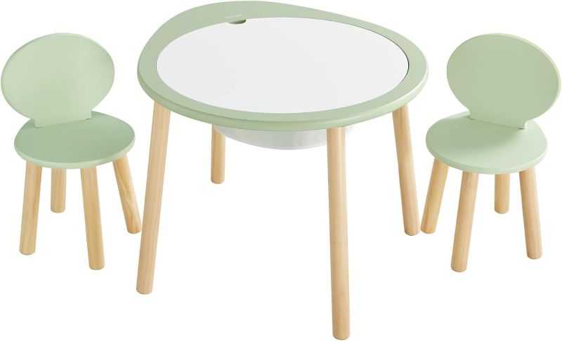 Photo 1 of Lalo The Play Kit, Kids Table and Chairs Set with Sustainably Sourced Wood Kids Table & Set of 2 Non-Toxic Bucket Seat Kids Chairs - Safe and Comfortable - Coconut/Sage
