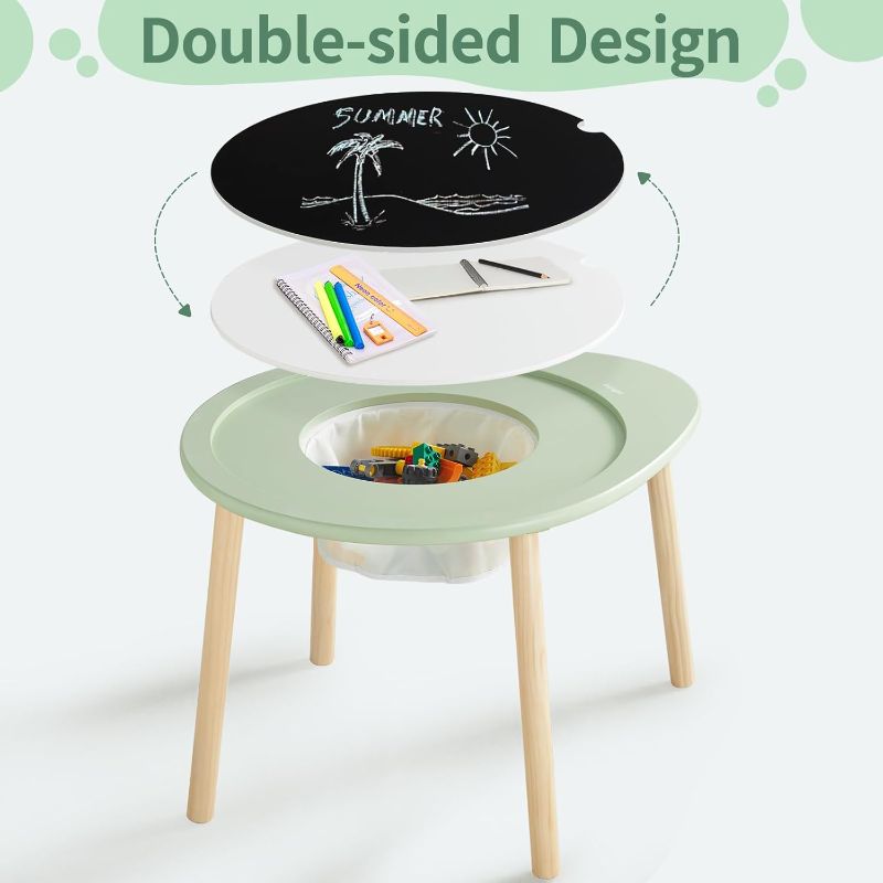 Photo 3 of Lalo The Play Kit, Kids Table and Chairs Set with Sustainably Sourced Wood Kids Table & Set of 2 Non-Toxic Bucket Seat Kids Chairs - Safe and Comfortable - Coconut/Sage
