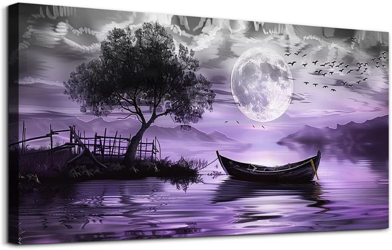 Photo 1 of hyidecorart Black And White Wall Paintings Canvas Wall Art For Living Room Large Wall Decor For Bedroom Office Decorations Purple Scenery Abstract Wall Pictures Artwork Canvas Prints Home Decor