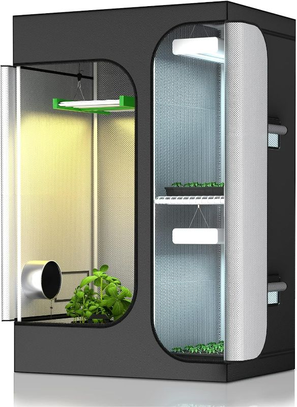 Photo 1 of 2-in-1 36"X24"X53" Grow Tent Indoor Reflective Diamond Mylar Growing Tents Room House for Plant Propagation, Veg and Flower with Removable Floor Tray Exhaust Vents Hydroponic Growing System