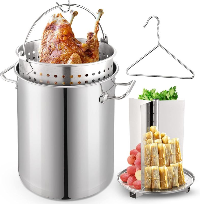 Photo 1 of ARC 32QT Stainless Steel Stock pot 6-Piece For Turkey Fryer Pot with Basket and Steamer Rack,Cookware for Crawfish Crab Shrimp Lobster Boiling Pot, Seafood Boil Pot, Tamale Steamer Pot with Strainer