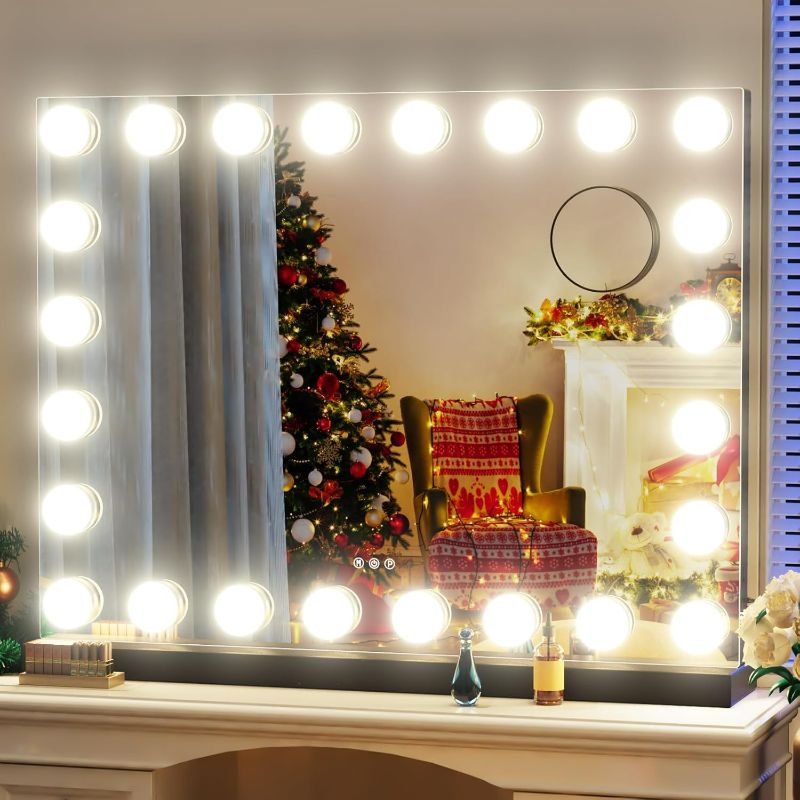 Photo 1 of Vanity Mirror with Lights, 32WX24LTabletop Hollyhood Makeup Mirror, Hollywood Lighted Mirror with 24 Dimmable LED Bulbs,USB & Type-C Charging,Touch Control,Metal Frame,Black