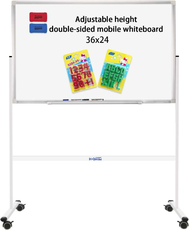 Photo 1 of H-Qprobd Mobile Whiteboard 36"x24" Magnetic Dry Erase Board with Stand - Adjustable Height Double Side Rolling White Boards on Wheels for Home, Office & School