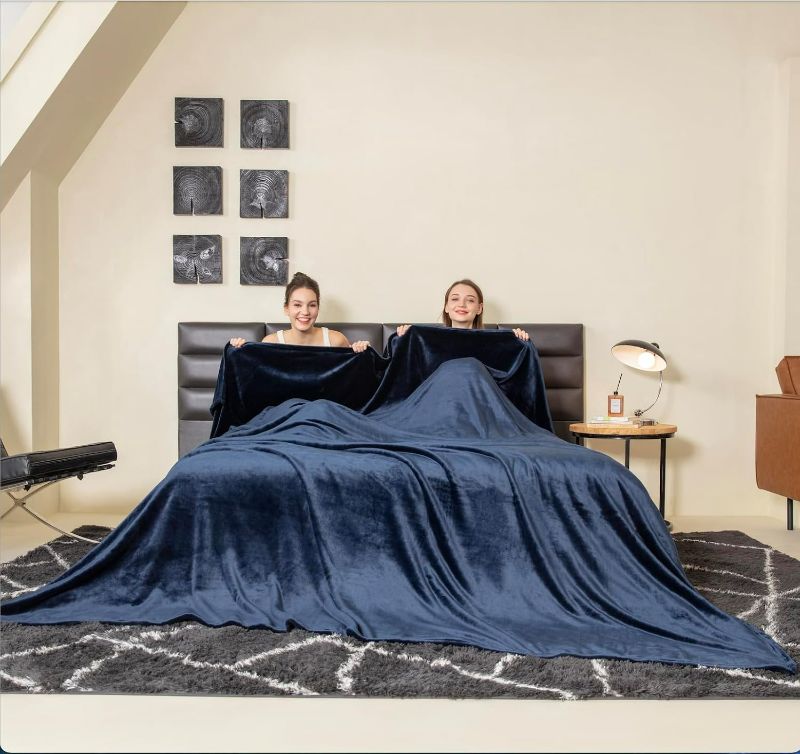 Photo 1 of COOVA Oversized King Fleece Blanket 120x120 inches, Soft Cozy Warm Giant Extra Large 10'x10' Blanket for Bed, Sofa, Couch,Travel, Camping, California Huge Flannel Big Throw Blanket, Navy Blue