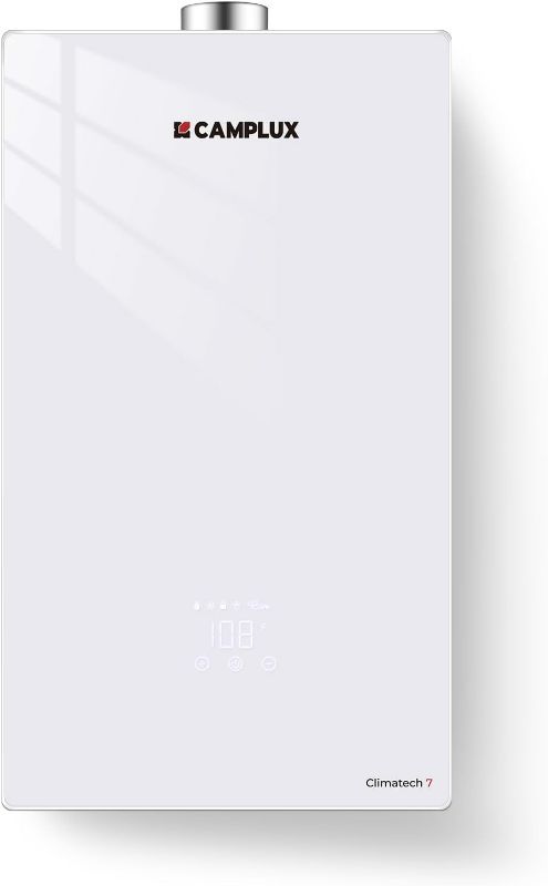 Photo 1 of Tankless Water Heater Propane with Tempered Glass Panel Touch Screen, 6.86 GPM Instant Hot Water Heater Gas, 170,000 BTU On Demand Tankless Hot Water Heaters Gas, Indoor Installation, White