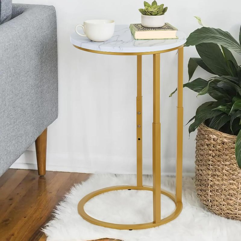 Photo 1 of Serteaw C-Shaped End Table, Sturdy Side Table for Couch Sofa Bedside Small Space,C Snack Table TV Tray Record Player Stand Small Tables for Living Room Bedroom,Easy to Assemble,Gold