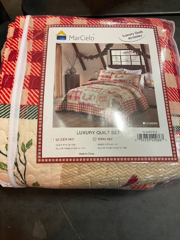 Photo 2 of MarCielo 3 Piece Christmas Quilt Set, Rustic Lodge Deer Quilt Bedspread Throw Blanket Lightweight Bedspread Coverlet Comforter Set (Hello Winter, King)