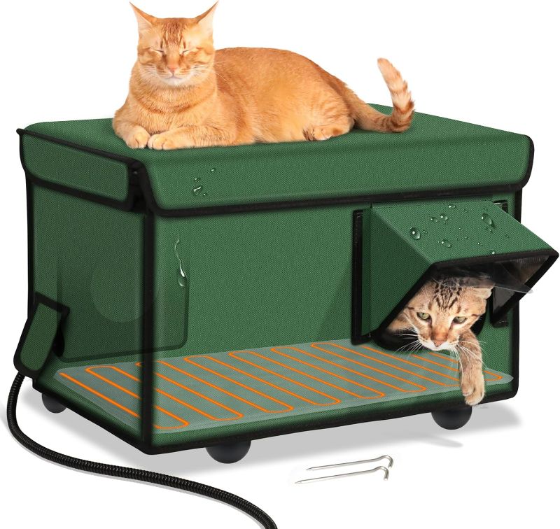 Photo 1 of Heated Cat House for Outdoor Cat in Winter, Weatherproof Heated Cat Bed Kitty Shelter with Cat Heating Pad, Waterproof & Insulated & Safe Escape Door, Warm Home for Outside Barn Feral Stray Cat