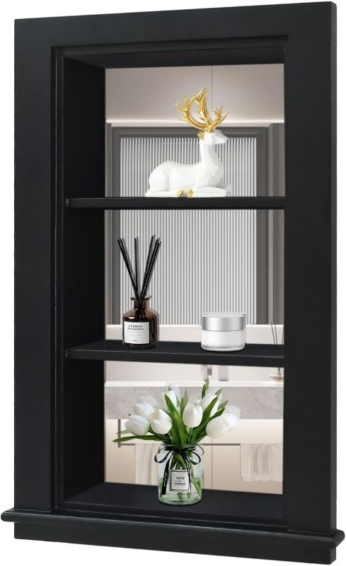 Photo 1 of 14 x 24 Recessed Medicine Cabinet, Black Bathroom Cabinet Wall Mount, 3-Tier Wall Niche with Mirror, Shower Niche for Bathroom Storage