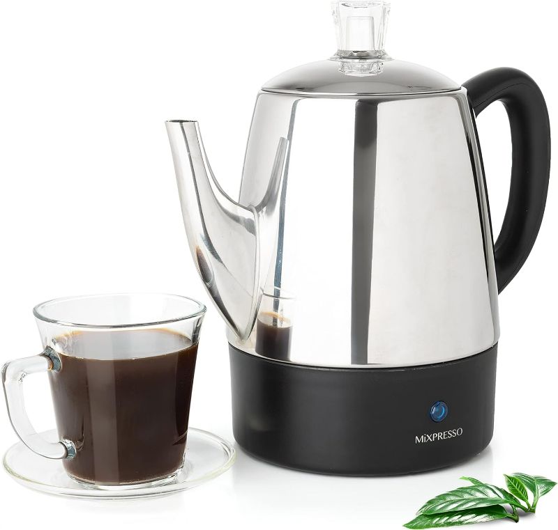 Photo 1 of Mixpresso Small Percolator Coffee Pot Electric 4 Cup, Stainless Steel Coffee Maker, Coffee Percolator Electric With Keep Warm Function, 4 Cups Stainless Steel Percolator With Coffee Basket